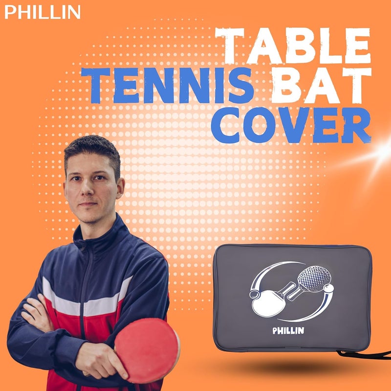 PHILLIN PHLLIN Table Tennis Racket Cover with Zipper Closure TT Bag Soft Feel Portable Waterproof Bat Carrier Ping Pong Paddle Case - Grey - Image 2