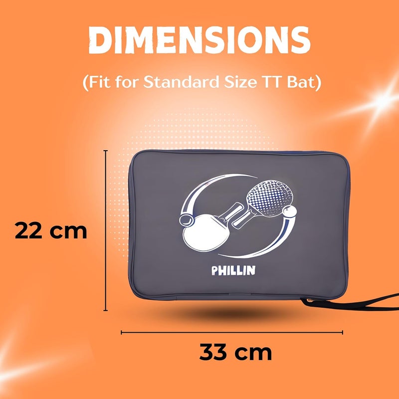 PHILLIN PHLLIN Table Tennis Racket Cover with Zipper Closure TT Bag Soft Feel Portable Waterproof Bat Carrier Ping Pong Paddle Case - Grey - Image 4