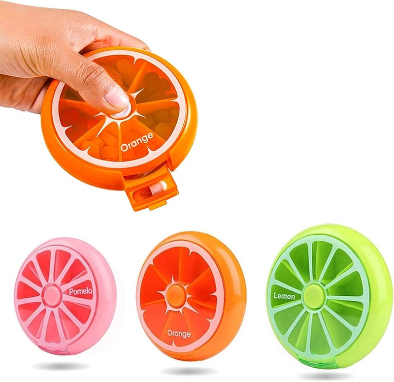 VINI Weekly Pill Box Travel Pill Organizer Cute Round Rotating Purse Size 7 Compartments Large Medicine Organizer (Pack of 3)