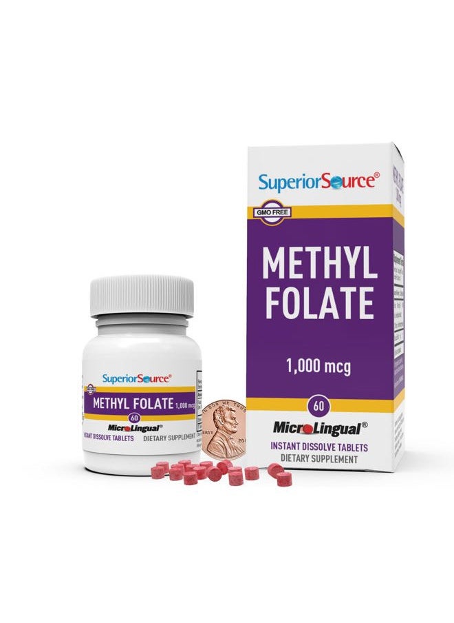 Superior Source Methyl Folate 1,000 mcg - Folate Supplement for Women & Men - Methylated Folate Supplement Supports Healthy Nervous System & Red Blood Cells - 60 Sublingual Dissolving Tablets  - Image 2