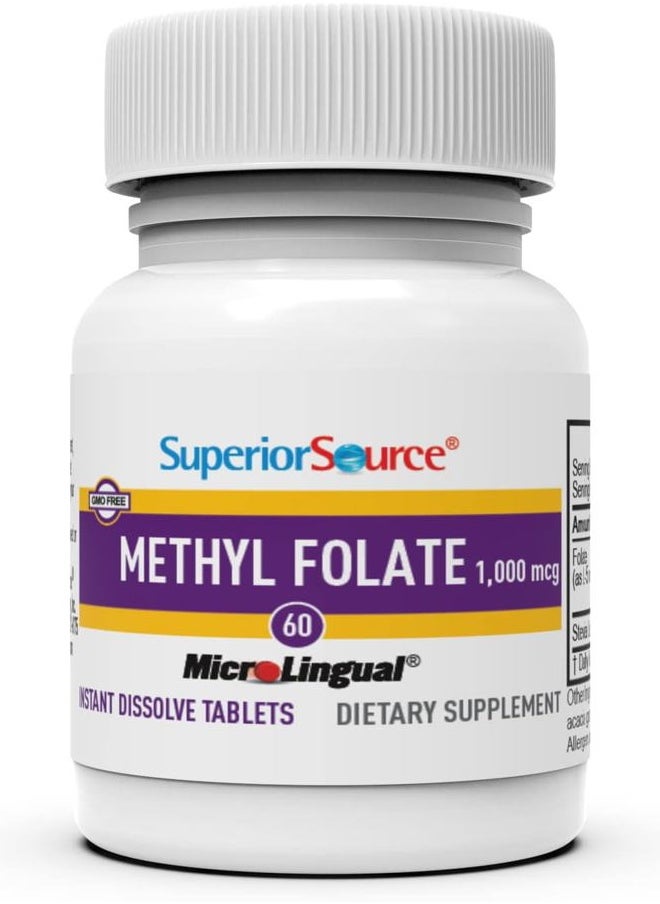 Superior Source Methyl Folate 1,000 mcg - Folate Supplement for Women & Men - Methylated Folate Supplement Supports Healthy Nervous System & Red Blood Cells - 60 Sublingual Dissolving Tablets  - Image 3