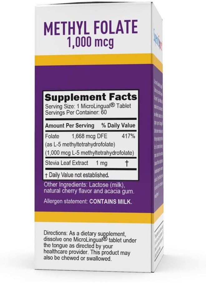 Superior Source Methyl Folate 1,000 mcg - Folate Supplement for Women & Men - Methylated Folate Supplement Supports Healthy Nervous System & Red Blood Cells - 60 Sublingual Dissolving Tablets  - Image 4