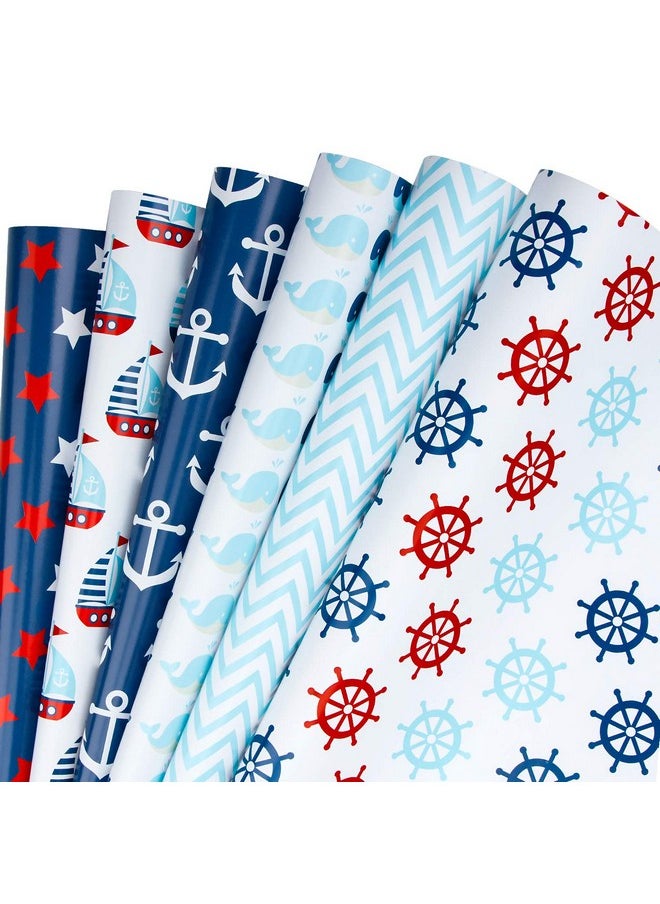 WRAPAHOLIC - Wrapping Paper Sheet Nautical Anchors Blue Design For Birthday Holiday Wedding Baby Shower 1 Roll Contains 6 Sheets 17.5 Inch X 39.3 Inch Per Sheet - Image 1