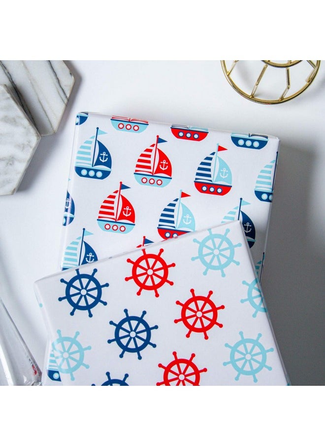 WRAPAHOLIC - Wrapping Paper Sheet Nautical Anchors Blue Design For Birthday Holiday Wedding Baby Shower 1 Roll Contains 6 Sheets 17.5 Inch X 39.3 Inch Per Sheet - Image 1