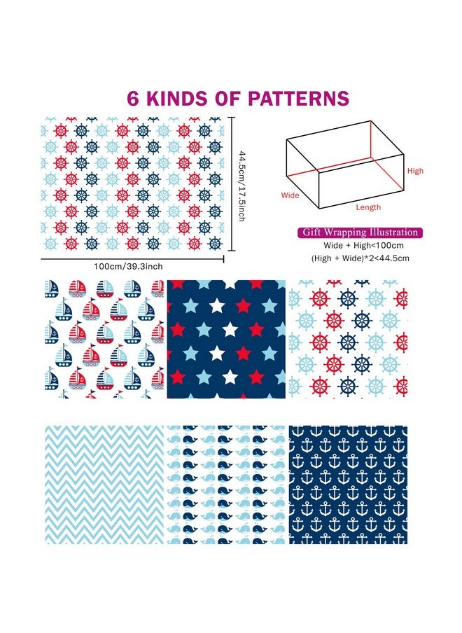 WRAPAHOLIC - Wrapping Paper Sheet Nautical Anchors Blue Design For Birthday Holiday Wedding Baby Shower 1 Roll Contains 6 Sheets 17.5 Inch X 39.3 Inch Per Sheet - Image 1