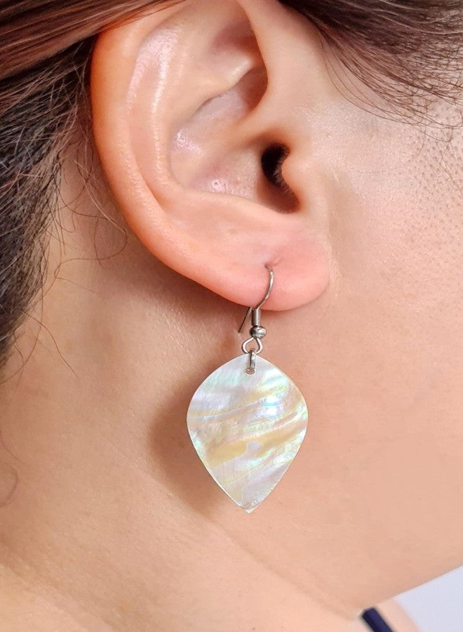 Swimmi Natural Mother of Pearl Shell Earrings, Hand Carved Mother of Pearl Earrings for Women, Handmade Dangle Drop Seashell Earrings Fashion Jewelry GA017 - Image 4