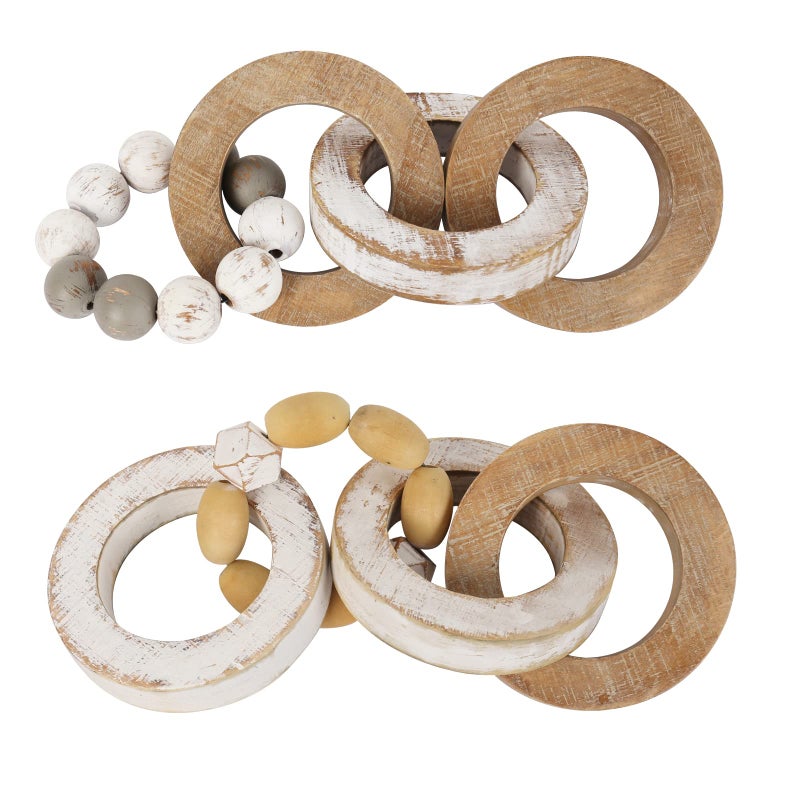 Oakrain Rustic Wooden Chain Link for Boho Home Decor Handmade Carved 4 Link Wood Knot  Farmhouse Wood Bead Natural Rustic Wooden Beads Garland for Coffee Table Wood Bowl Decor 2 Pcs 102 inch 