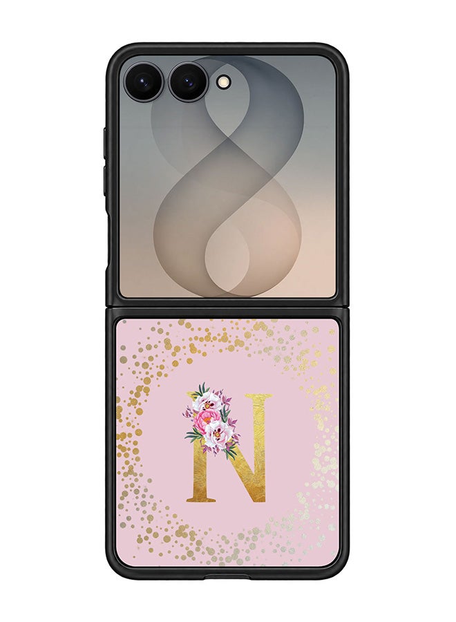 Stylizedd Rugged Case for Samsung Galaxy Z Flip8- Slim Fit Hybrid Rubber Cover Floral Monogram - N (Pink)