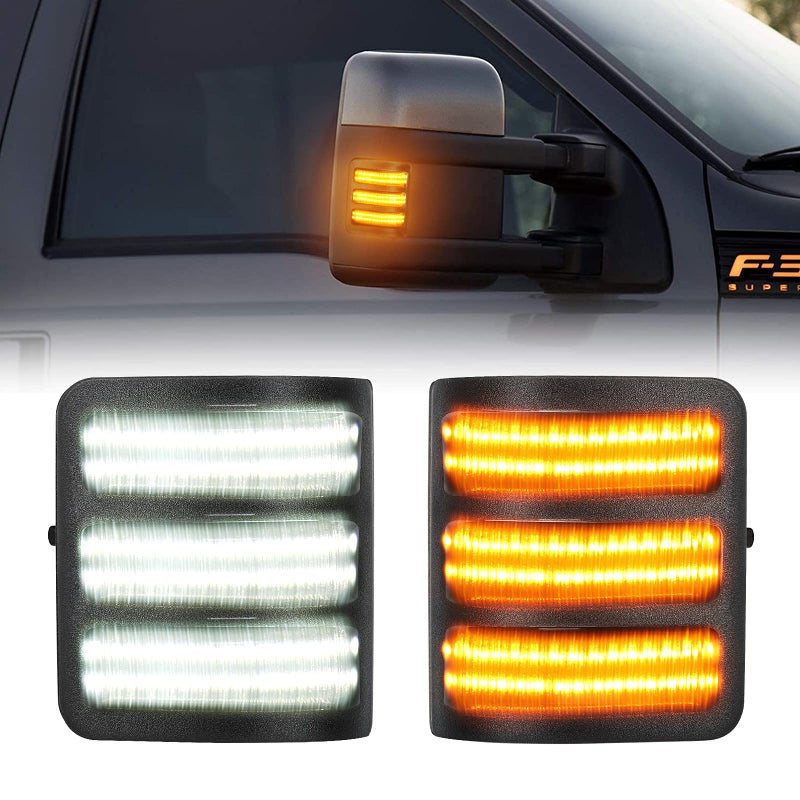 SUPAREE LED Switchback Side Mirror Marker Running & Turn Signal Light fits For 2008-2016 F250 F350 F450 F550 Super Duty Running light and Turn signal Aftermarket Replacement-Smoked Lens - Image 1