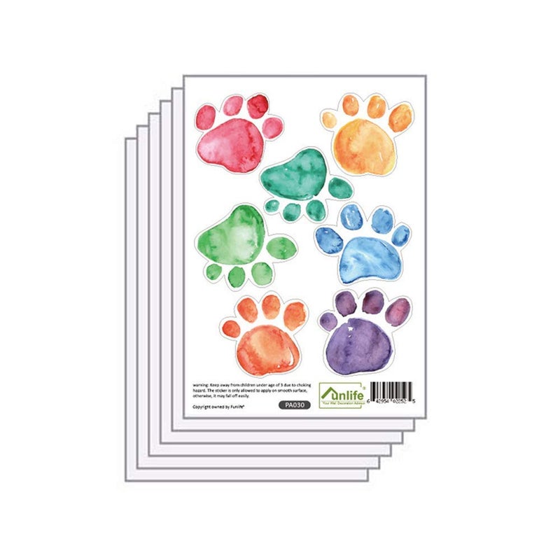 42 Pcs Colorful Hand Painted Dog Paw Stickers Prints for Wall Floor Decals Classroom Home Party Decoration Home Kids Room Creative Wallpaper Mural Art Decorations
