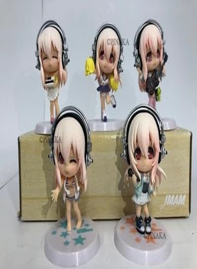 PINAKA Super Sonico Action Figure with Headphones, Anime Character, Multi-Color PVC Set of 5, 10cm - Image 1