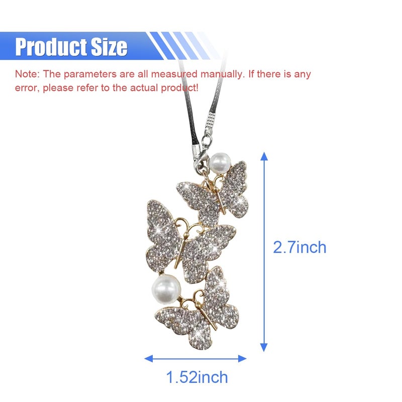 BDZMC Bling Butterfly Diamond Car Hanging Accessories, Crystal Rear View Mirror Charms, Hanging Ornament Pendant Lucky Presents for Women, Interior Decoration Accessories for All Cars (Sliver) - Image 2