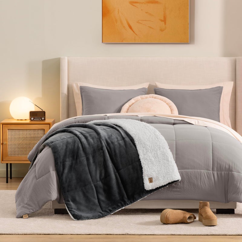 UGG Nita Throw Blanket for Bed, Soft Reversible Plush Throw for Couch and Living Room, Cozy Fluffy Blanket, Washable Bedding, Home Decor, 50-inch x 70-inch, Charcoal Grey - Image 3