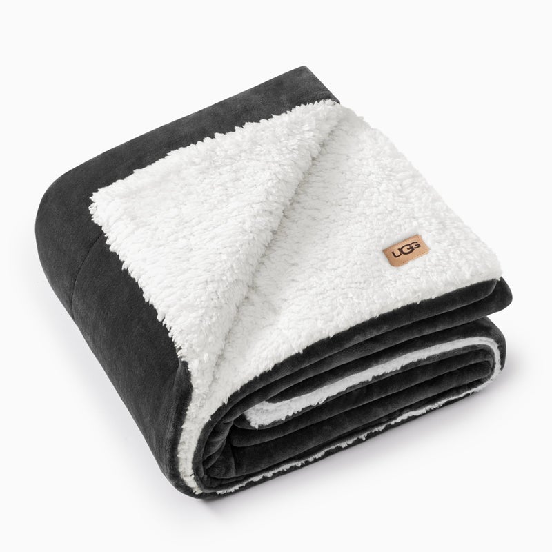 UGG Nita Throw Blanket for Bed, Soft Reversible Plush Throw for Couch and Living Room, Cozy Fluffy Blanket, Washable Bedding, Home Decor, 50-inch x 70-inch, Charcoal Grey - Image 1