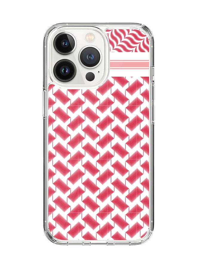 Stylizedd حافظة شفافة كلاسيكية لهاتف آبل آيفون 15 برو - حافظة هجين ذات حواف مرنة مضادة للسقوط TPU PC جل رقيقة شفافة - شماغ (أحمر) طباعة كاملة - Image 1