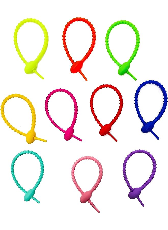 PROMASS 10 قطع روابط سيليكون ملونة، إدارة لفات الكابلات، مشابك إغلاق الأكياس متعددة الأغراض، روابط خبز قابلة لإعادة الاستخدام، حافظ الطعام، أحزمة منزلية، شرائط سلكية، 15 سم/6 بوصة - Image 1