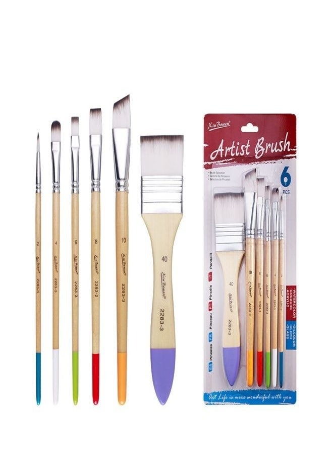 Xinbowen 6-Piece Nylon Hair Paint Brush Set - Ideal for Watercolor, Acrylic, and Oil Painting - Image 3