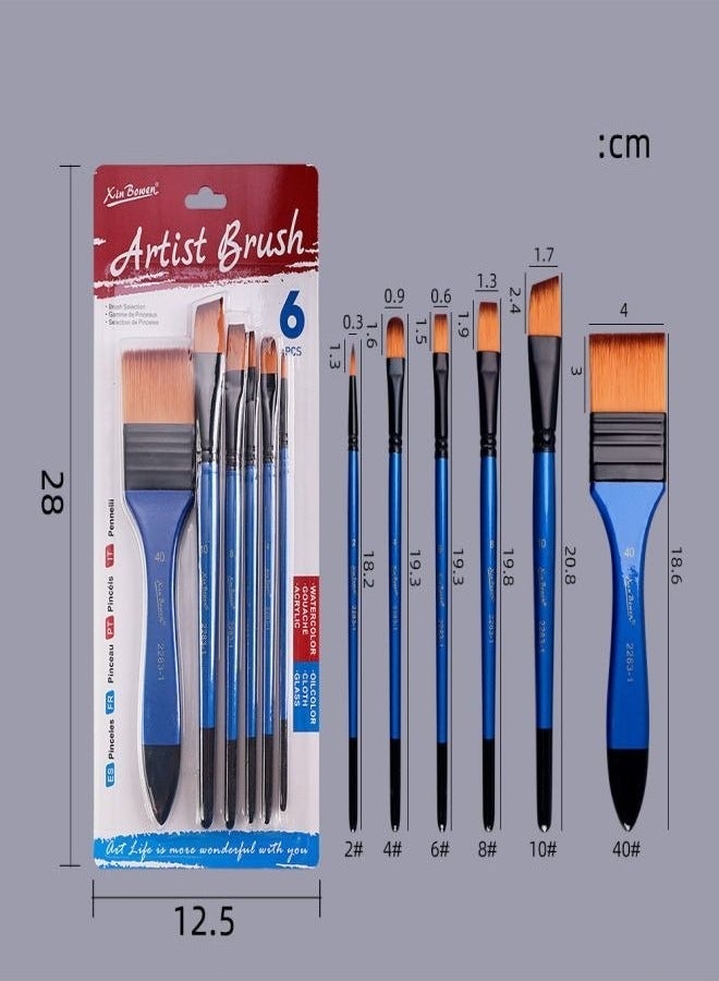 Xinbowen 6-Piece Nylon Hair Paint Brush Set - Ideal for Watercolor, Acrylic, and Oil Painting - Image 2