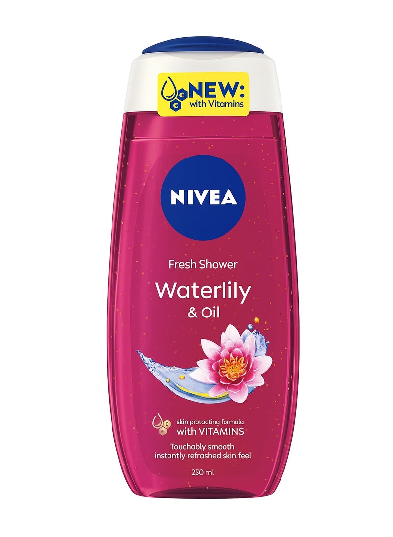 Nivea Shower Gel Body Wash, Waterlily & Oil with Caring Oil Pearls and Waterlily Scent, 250ml - Image 1