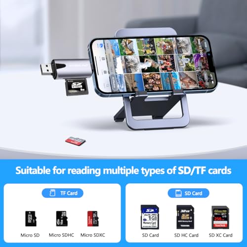 Kinsound Metal Body 4 in 1 SD & TF Card Reader for iPhone with USB & Lighting Ports, Portable Memory Card Reader Compatible with TF, SD, SDHC, SDXC, MMC, RS-MMC, Micro SDXC for iPhone & Computers - Image 3