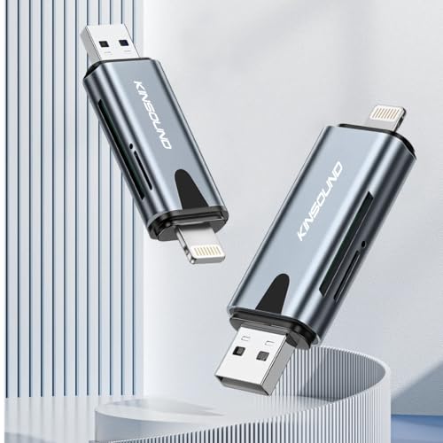 Kinsound Metal Body 4 in 1 SD & TF Card Reader for iPhone with USB & Lighting Ports, Portable Memory Card Reader Compatible with TF, SD, SDHC, SDXC, MMC, RS-MMC, Micro SDXC for iPhone & Computers - Image 5