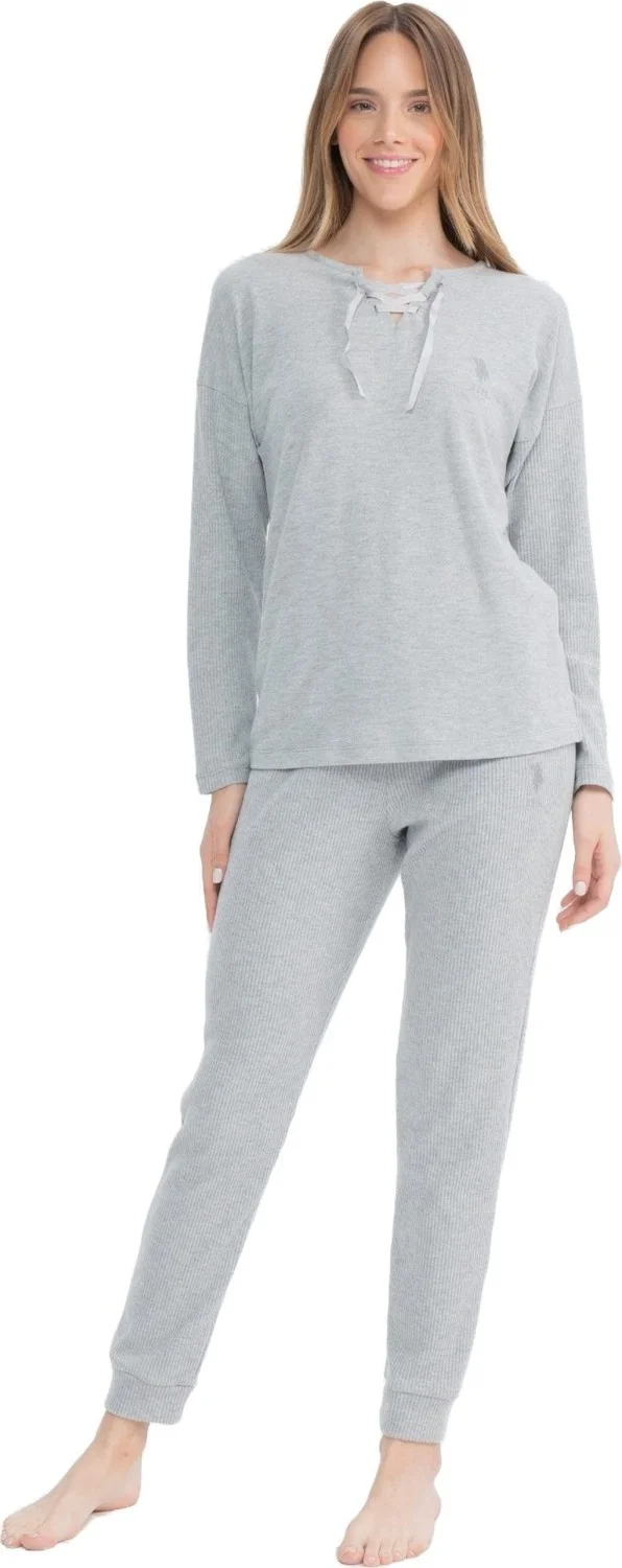 U.S. Polo Assn. Base. Polo Assn. Women's Gray Melange Pajamas Set