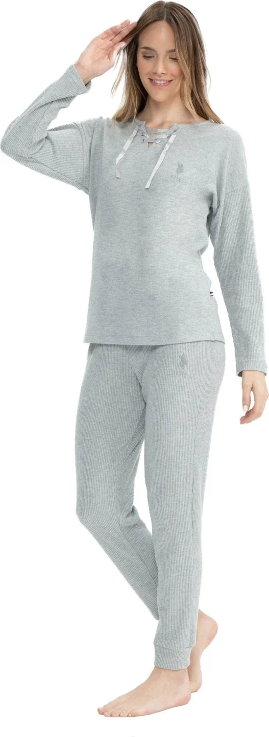 U.S. Polo Assn. Base. Polo Assn. Women's Gray Melange Pajamas Set