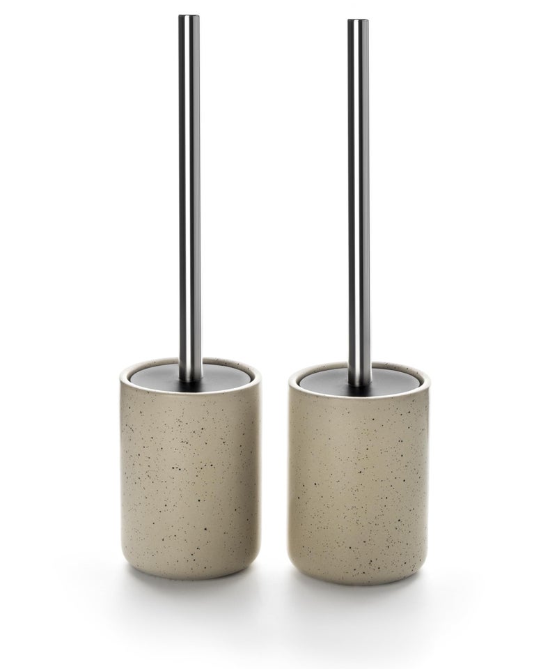 Viosuniu Ceramic Toilet Brush & Holder Set - Freestanding Deep-Cleaning Toilet Bowl Cleaner Brush, Stainless Steel Handle, Small & Sturdy for Storage, Easy to Clean, Non-Scratching - Image 1