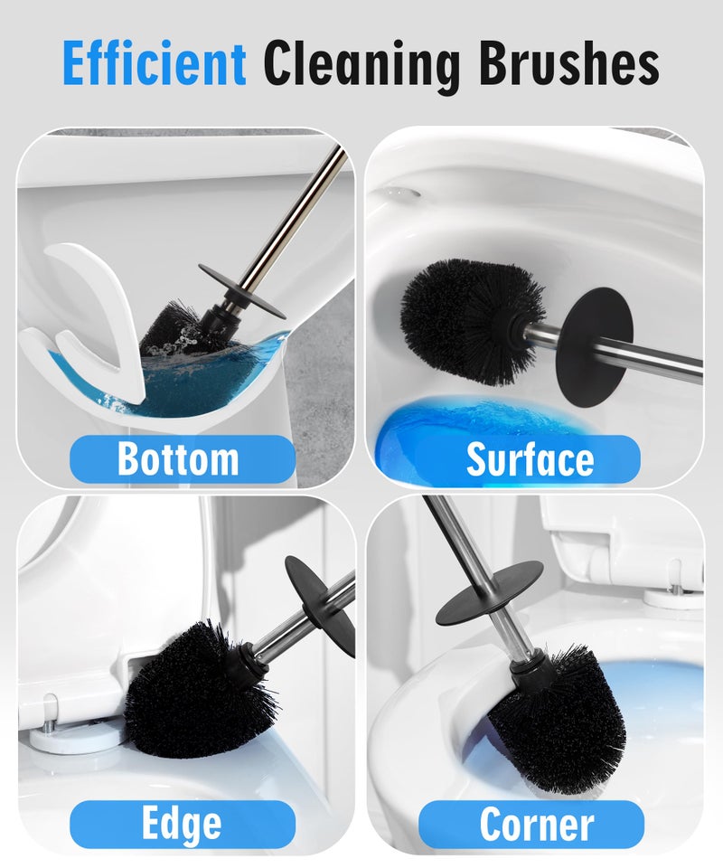 Viosuniu Ceramic Toilet Brush & Holder Set - Freestanding Deep-Cleaning Toilet Bowl Cleaner Brush, Stainless Steel Handle, Small & Sturdy for Storage, Easy to Clean, Non-Scratching - Image 2