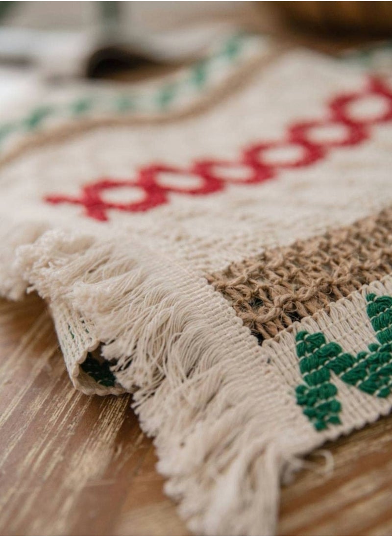 SYOSI - Creative Bohemian Ethnic Table Runner, Colorful Plaid Cotton Linen Braided Tassel Rectangular Coffee Table Tablecloth Home Party Restaurants Kitchen Holiday Wedding Decorations (12"*70.8") - Image 1