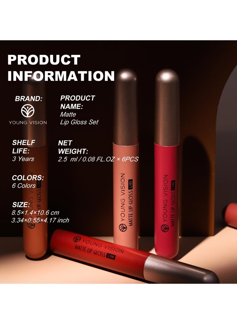 يونج فيجن مجموعة أحمر شفاه سائل غير لامع من 6 قطع - ألوان تدوم طويلاً وصبغية، ومجموعة ملمع شفاه، مجموعة هدايا للبنات/النساء - Image 3