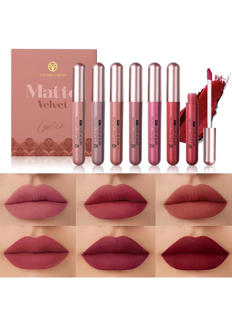 يونج فيجن مجموعة أحمر شفاه سائل غير لامع من 6 قطع - ألوان تدوم طويلاً وصبغية، ومجموعة ملمع شفاه، مجموعة هدايا للبنات/النساء - Image 1