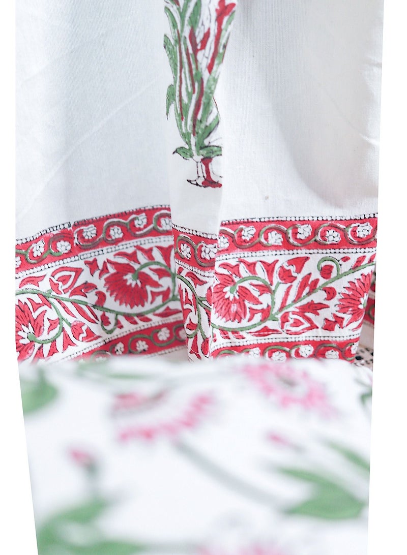 OJARIYA White & Red Lily Hand Block Printed Premium Cotton Curtains 274 x 152 cm - Image 4