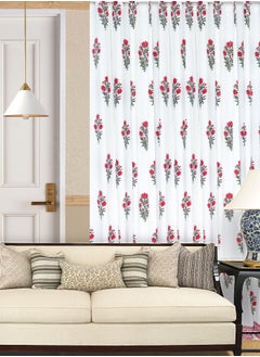 OJARIYA White & Red Lily Hand Block Printed Premium Cotton Curtains 274 x 152 cm  - Image 2