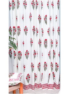 OJARIYA White & Red Lily Hand Block Printed Premium Cotton Curtains 274 x 152 cm  - Image 3