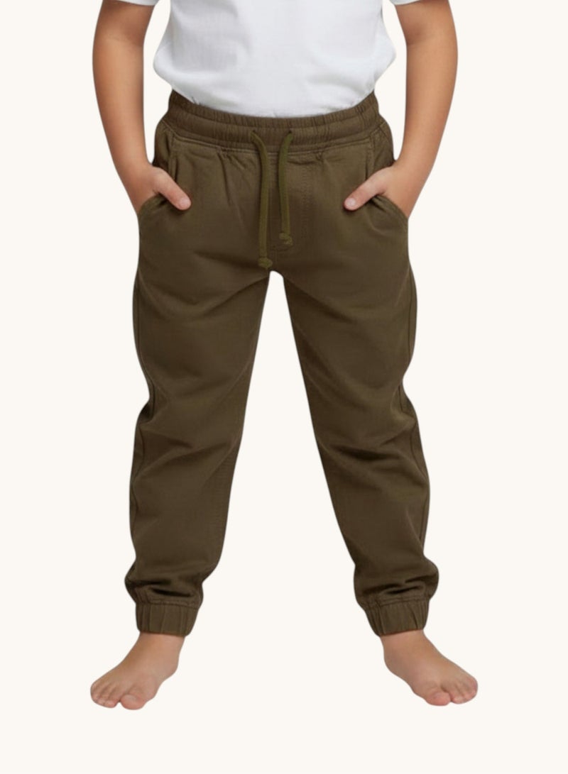 victor and jane Boys Solid Jogger with pockets-Brown - Image 1