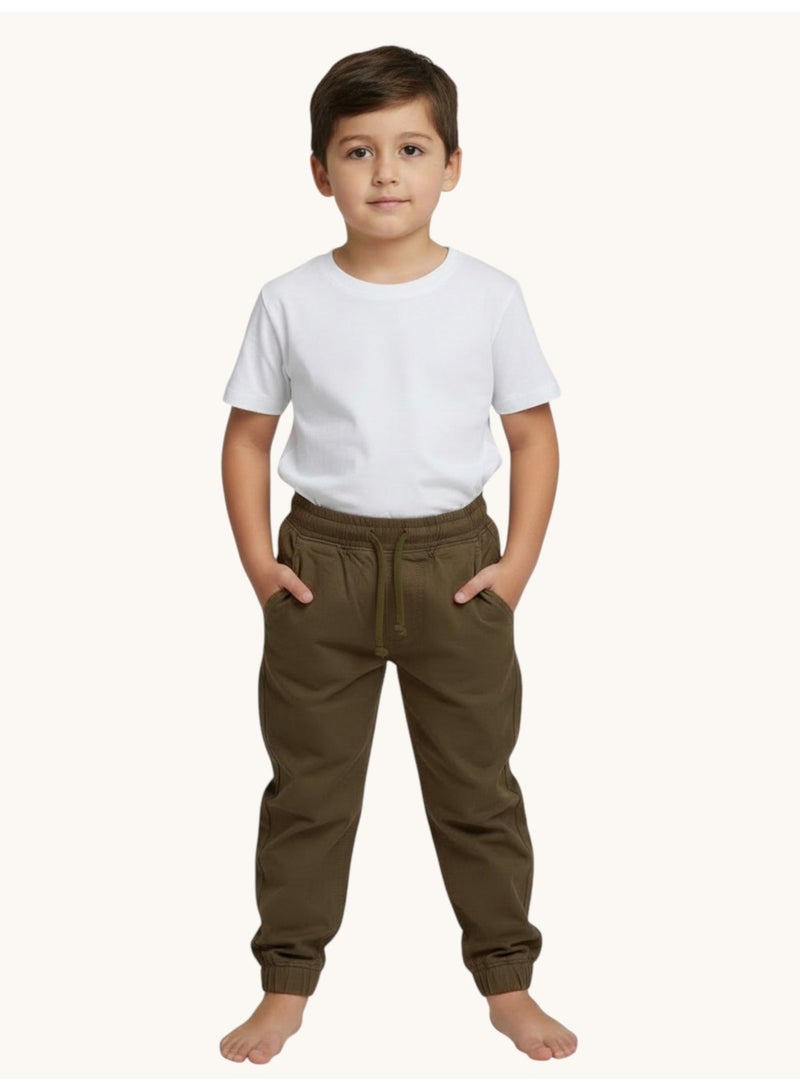 victor and jane Boys Solid Jogger with pockets-Brown - Image 3