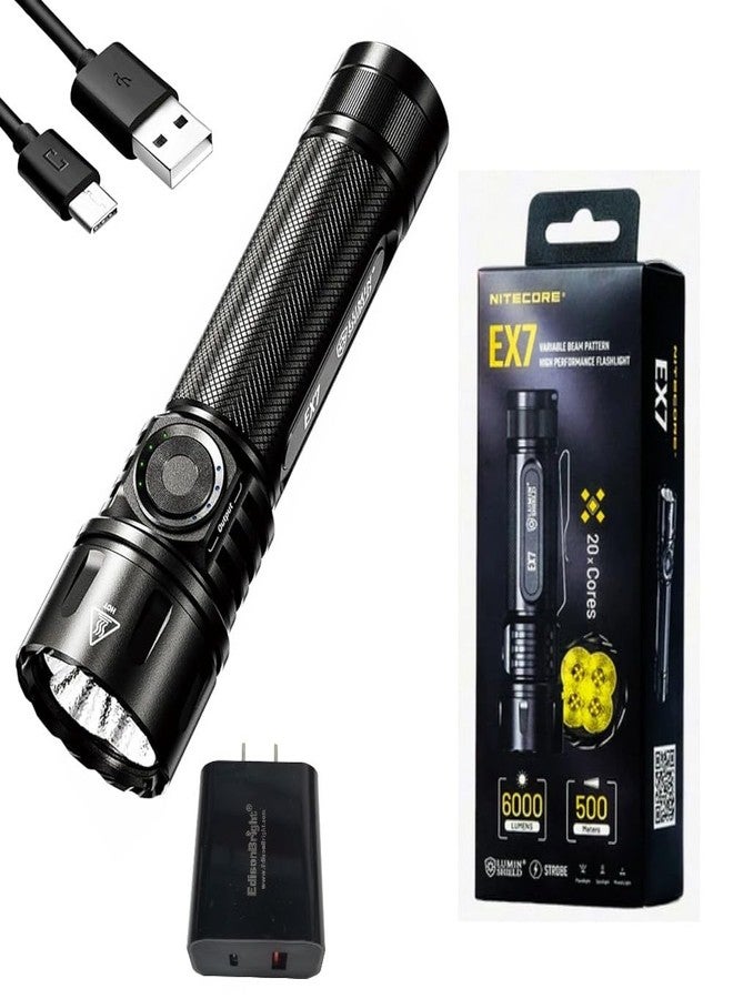 Nitecore EX7 6000 Lumen Rechargeable Multi Beam Pattern Flood/spot LED Flashlight w/EdisonBright Brand Charging Adapter - Image 1