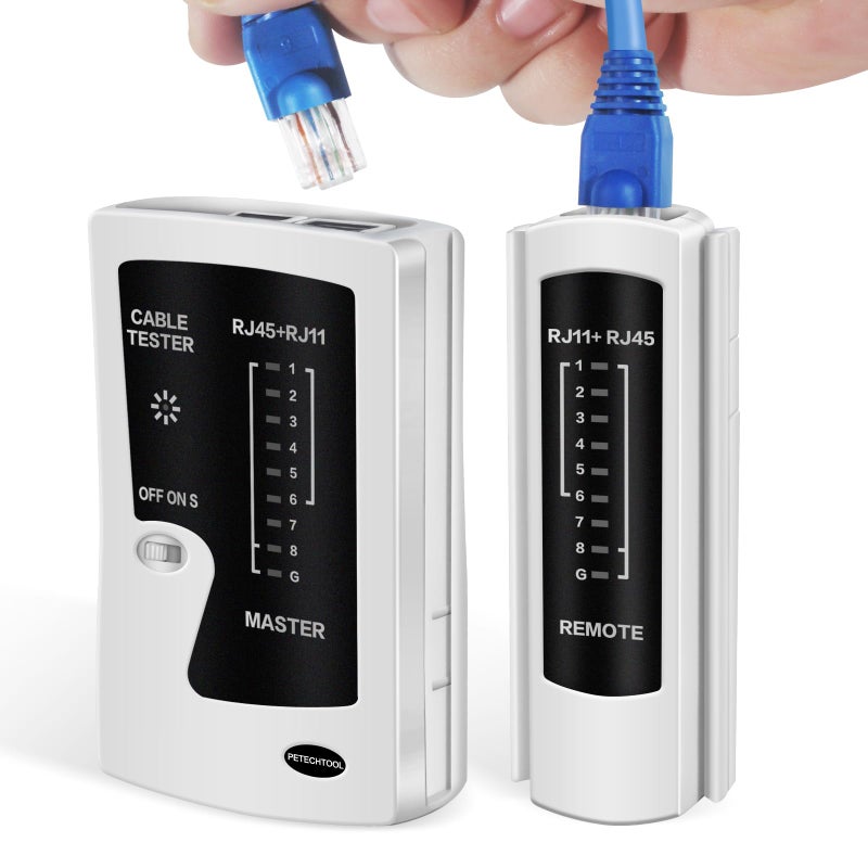 PETECHTOOL Network Ethernet Cable Tester for LAN RJ45 Cat5 Cat5e Cat6 Cat6a Cat7 UTP/Shielded Cable and RJ11 RJ12 - Image 1