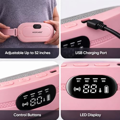 MildCares Period Cramp Massager Belt – Cordless Rechargeable Heating Pad with 3 Heat Levels & 4 Massage Modes | Portable Period Pain Relief Massager for Cramps, Back & Belly | Adjustable Belt for Women & Girls (1‑Year Warranty) - Image 3
