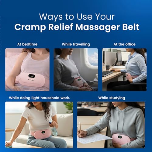 MildCares Period Cramp Massager Belt – Cordless Rechargeable Heating Pad with 3 Heat Levels & 4 Massage Modes | Portable Period Pain Relief Massager for Cramps, Back & Belly | Adjustable Belt for Women & Girls (1‑Year Warranty) - Image 4