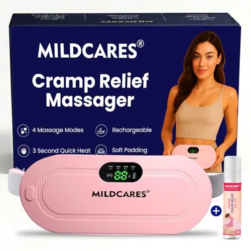 MildCares Period Cramp Massager Belt – Cordless Rechargeable Heating Pad with 3 Heat Levels & 4 Massage Modes | Portable Period Pain Relief Massager for Cramps, Back & Belly | Adjustable Belt for Women & Girls (1‑Year Warranty) - Image 1