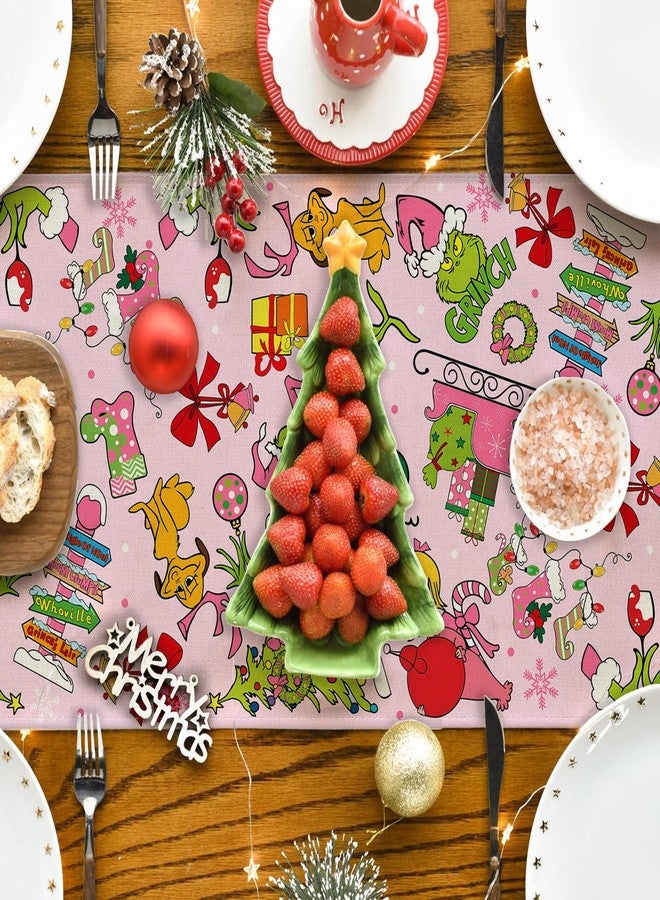 Yarcooly مفرش طاولة عيد الميلاد، غطاء طاولة عيد ميلاد سعيد، ديكور مطبخ شتوي لعيد الميلاد، زينة عيد الميلاد باللون الوردي لحفلات المنزل - Image 3
