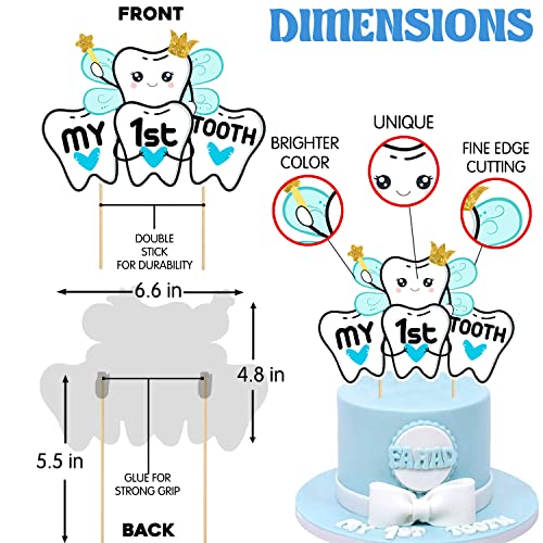 ZYOZIQUE 37 Pcs -I Got My First Tooth Decoration/First Tooth Decoration/First Tooth Decoration Items For Baby/My First Tooth Decoration/-Colour Blue, Birthday Balloons - Image 5