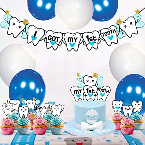 ZYOZIQUE 37 Pcs -I Got My First Tooth Decoration/First Tooth Decoration/First Tooth Decoration Items For Baby/My First Tooth Decoration/-Colour Blue, Birthday Balloons - Image 4