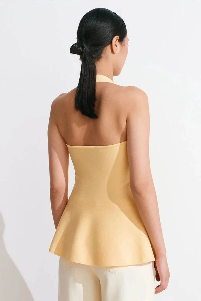Dilvin Lemon Yellow DILVIN Seamless Halter Peplum Blouse for Women | Best Price UAE