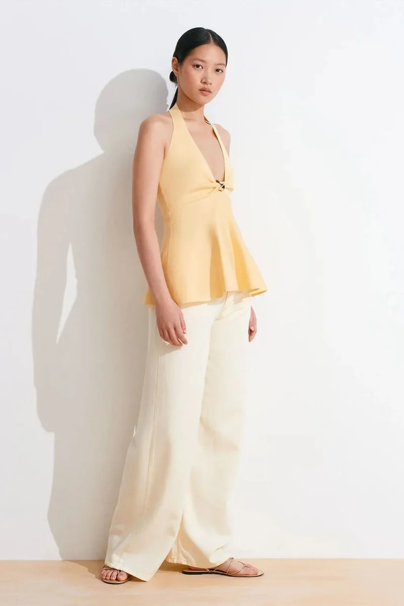 Dilvin Lemon Yellow DILVIN Seamless Halter Peplum Blouse for Women | Best Price UAE