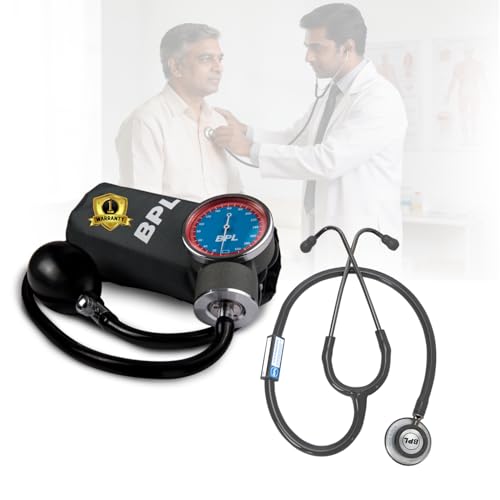 BPL Medical Technologies Manual Large Dial Aneroid Sphygmomanometer Blood Pressure Monitor with ST-04 Aluminium Stethoscope - Image 1