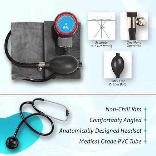 BPL Medical Technologies Manual Large Dial Aneroid Sphygmomanometer Blood Pressure Monitor with ST-04 Aluminium Stethoscope - Image 5