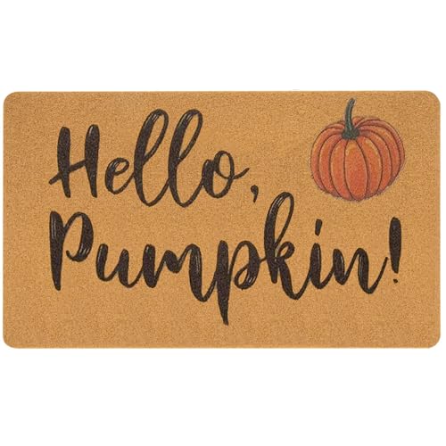 IZUS HelloPumpkin WelcomeDoormats NonSlip Coir EntranceMat FallHarvestFestival FrontDoorMat PorchRugs HomeDecor 17x29inch - Image 1